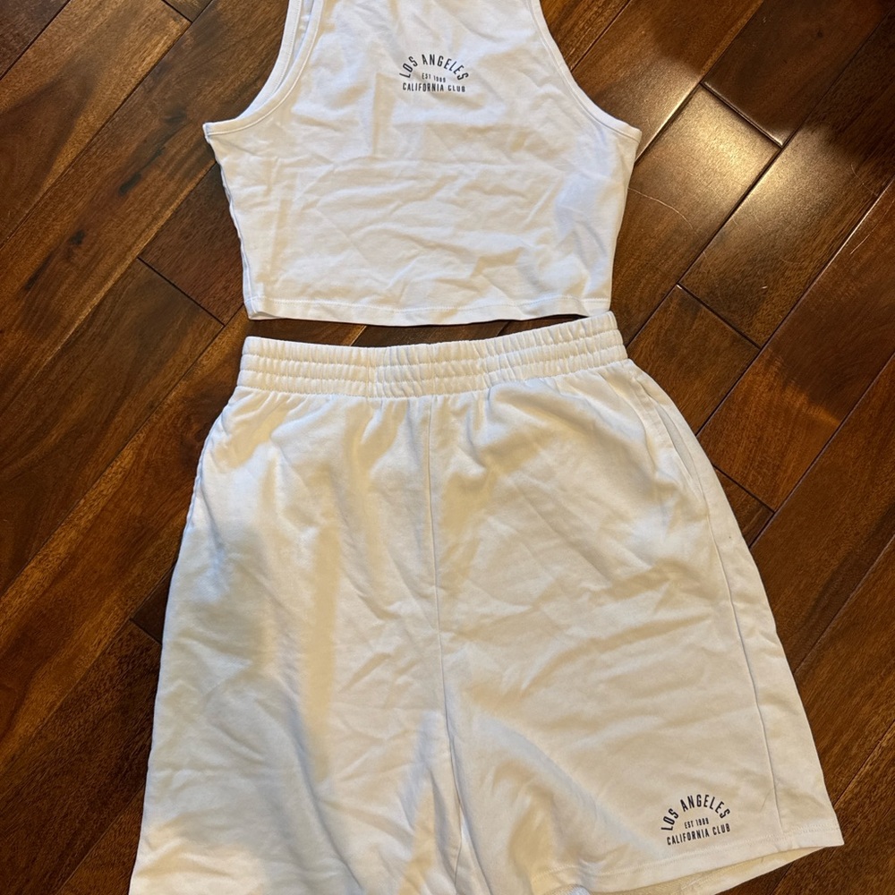 H&M White Sleeveless Top and Shorts Set - Size S